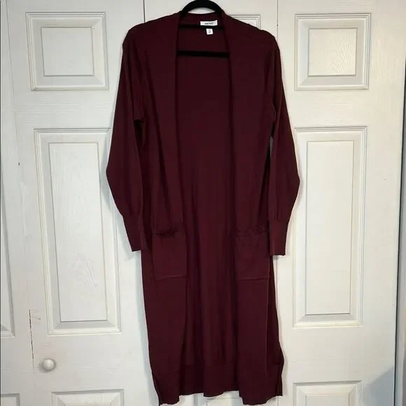 NINE WEST Size Medium Wine Burgundy Maroon Duster Cardigan Sweater Lightweight - Picture 2 of 9
